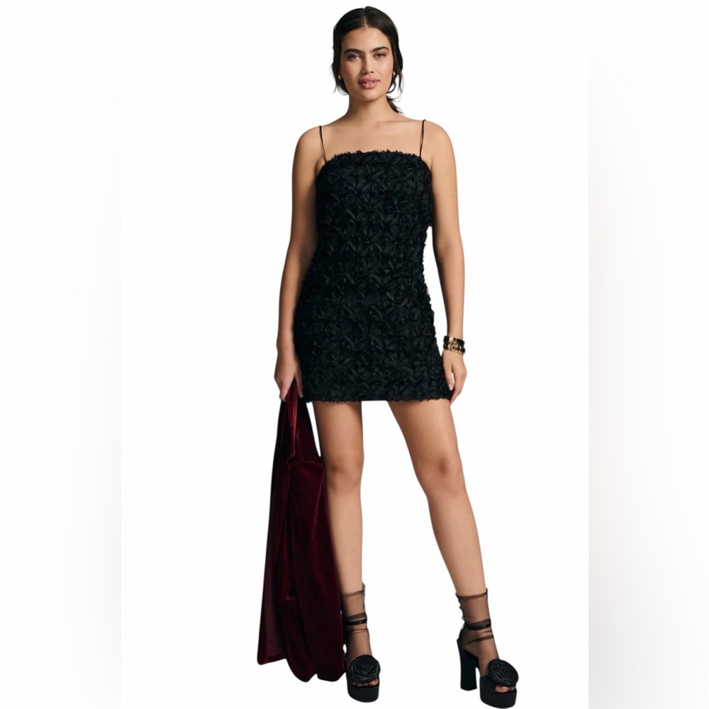 Anthropologie Sunday in Brooklyn Black 3D Textured Sleeveless Mini Dress LRG NWT